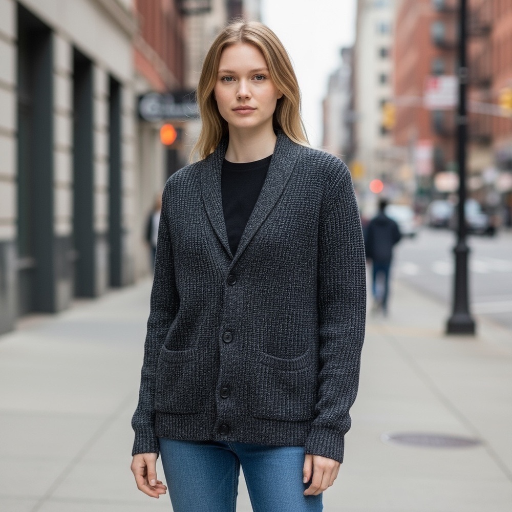Abercrombie & Fitch Blue Wool Blend Button Front Sweater